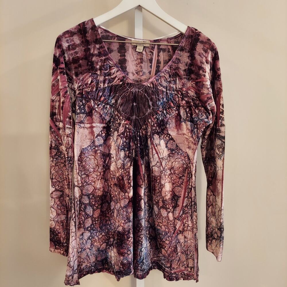 One World Velvet Top Large Purple Boho Ruffle Hem Fairy Grunge Whimsigoth Y2K